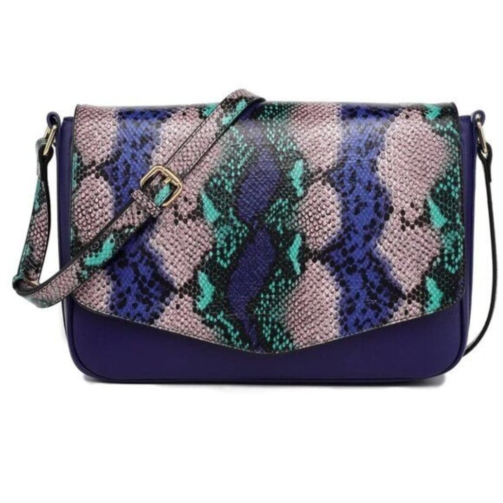 NWOT Wmns Vicenzo Leather Faith Genuine Leather Snake Accent Crossbody Bag Blue